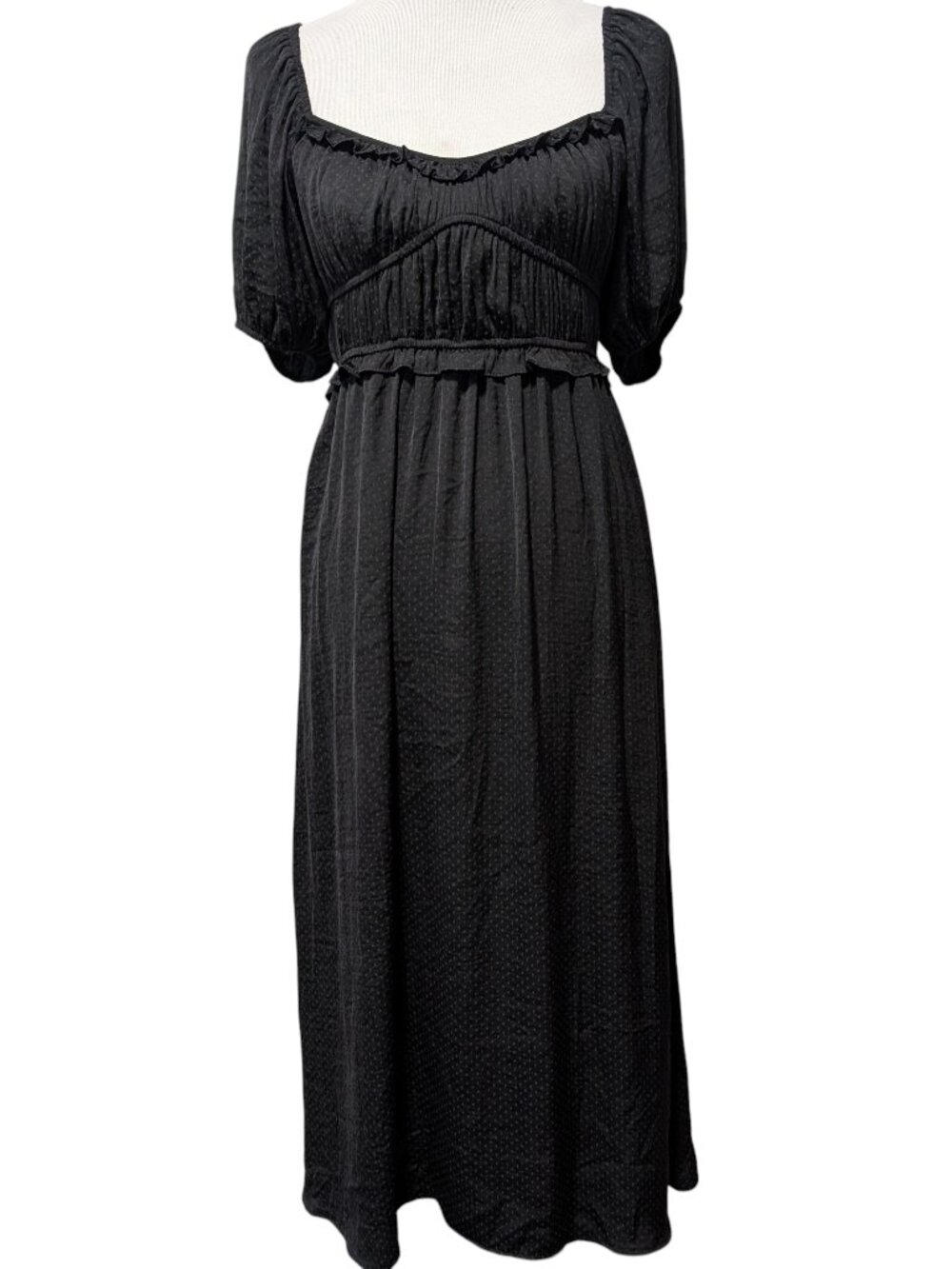 dRA Los Angeles Womens Size S Black Micro Polka Dot Smocked Puff Sleeve Dress